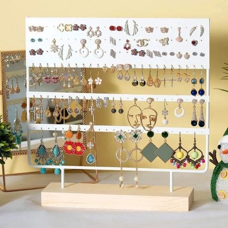 Earring organizer jewelry stand display stand wood earring holder organizer 144 holes for ear studs earring holders (white) (1/5)