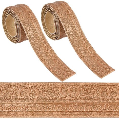 2 rouleau 2.3mX8cm Bordure de Papier Peint en Mousse Auto Adhésive 3D à Décoller et à Coller Moulure de Couronne Garniture de Plinthe Bordure de Base Murale en Miroir Flexible Sienna Lignes