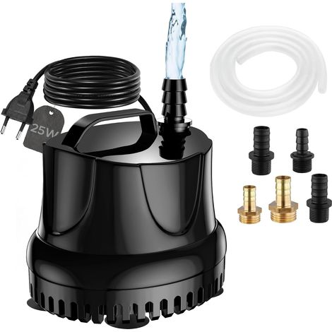 Pompe à Eau Submersible 25W, 1500 L/H Pompe à Eau Silencieuse Pompe de Bassin Submersible pour Bassin, Fontaine de Jardin Aquarium avec 5 Buses 1.5M Tuyau Flexible Transparent (1/5)