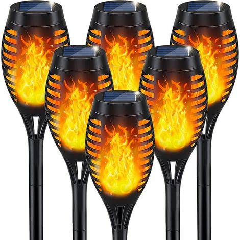 6 Pcs Lampe Solaire Exterieur -12 LED avec Flammes Réalistes - Imperméable Solaire Lampe Torche pour Décor Jardin