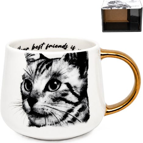Taza grande de porcelana con diseño de gato, 400 ml, Reina Isabel, regalo premium para amantes de los gatos. (1/5)