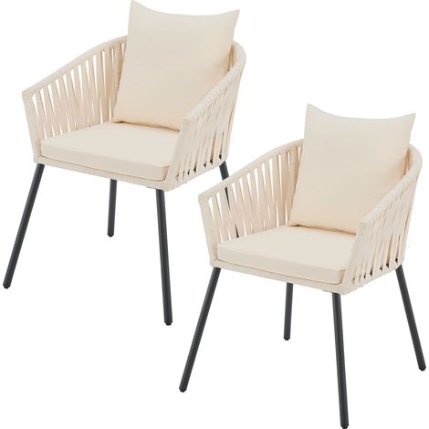 Juskys – Chaise de jardin en corde – Lot de 2 avec coussins amovibles – Résistante aux intempéries – Charge maximale 160 kg – Acier peint par poudrage
