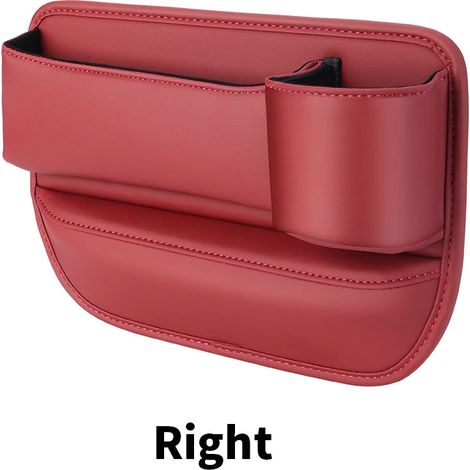 (Rouge droit) Lot de 2 organisateurs de voiture en cuir PU pour fentes de siège, avec poche et porte-gobelet/téléphone. Accessoires auto. (1/5)