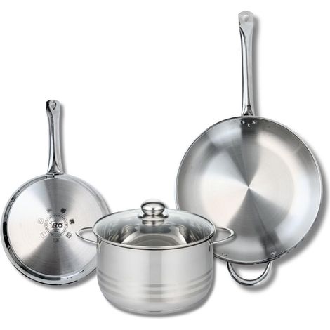 ELO 9878750 - Set di 2 padelle 24 e 32 cm e 1 pentola 24 cm Elo Profi lucido, acciaio inox, induzione 9878750 (1/5)