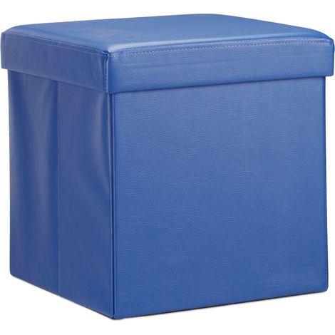 Pouf pieghevole contenitore 38 x 38 x 38 cm con coperchio design moderno e pratico in ecopelle nera 130005707