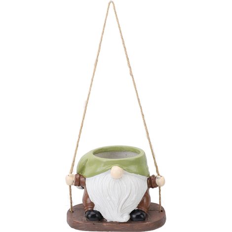 Pot de plante pivotant en résine, jolie Figurine de Gnome sans visage, jardinière décorative suspendue pour intérieur et extérieur, vert marron (1/5)