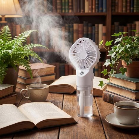 Mini Transparent Ventilateur de Brouillard Pulvérisation, Brumisateur Rechargeable Par USB avec 4 Vitesses-Blanc (1/4)
