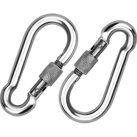 Mosquetón de acero inoxidable 304 (2 unidades), con cierre de rosca, para colgar cuerdas, cadenas, cinturones y cables. (1/4)