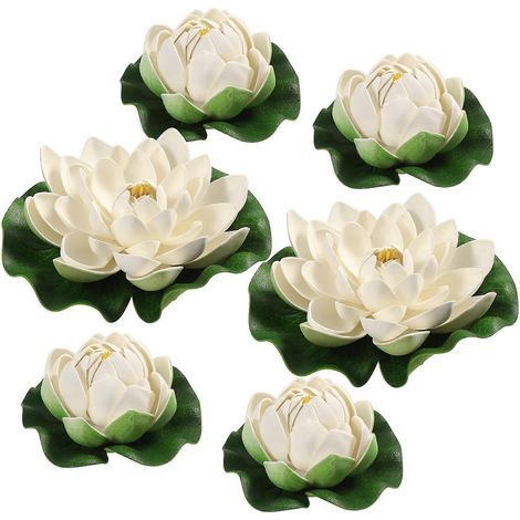 WINOMO Lot de 6 plantes artificielles pour bassin, lotus simulant des fleurs flottantes, décoration pour aquarium-White (1/3)