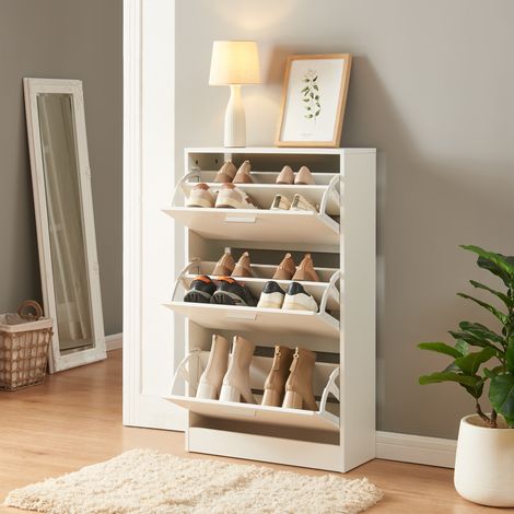 Schuhschrank Sykkylven 103x60x24 cm mit 3 Klappen Weiß [en.casa]