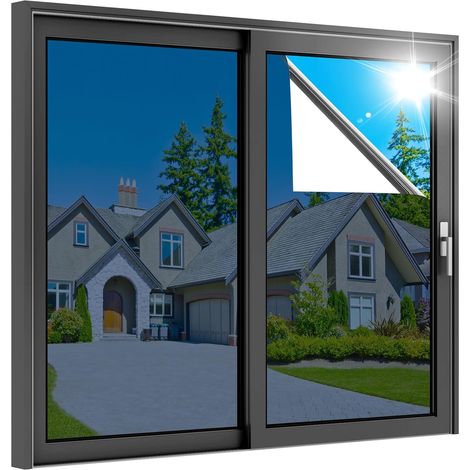 Film Fenetre Anti Regard Miroir, 40x500cm,Film Miroir pour Fenetre sans Tain, Brise Vue Vitre Adhesif Anti Chaleur Anti UV,Bleu Argent (1/5)