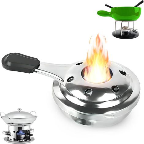 Brûleur à alcool pour fondue – Acier inoxydable – Léger et portable – Utilisation en extérieur – Couvercle de sécurité (1/5)
