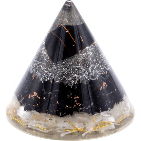 Cône d'orgonite - Sélénite et cuivre toumaline noire - 90 mm- Vendu par 1 (1/2)