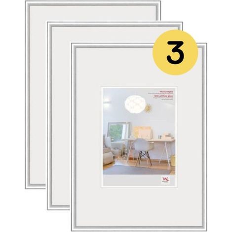 Cadre photo argent 29,7 x 42 cm (DIN A3) avec verre d’art 3 pack, cadre en plastique KVX342S3 (1/5)