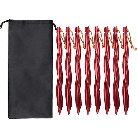 8 piquets de tente d'extérieur de 25 cm avec sac de rangement rouge-- (1/5)