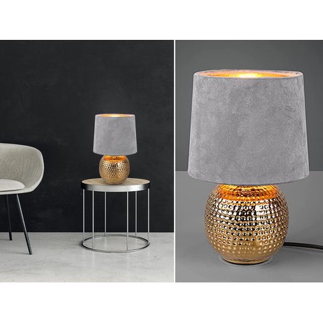 LED Tischleuchte Grau/Gold Keramikfuß Samtschirm, Höhe 26cm (1/5)