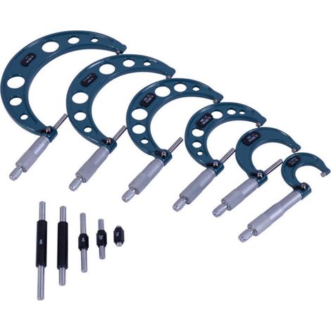 Ensemble de micromètres extérieurs analogiques 6 pièces 0-25 / 25-50 / 50-75 / 75-100 / 100-125 / 125-150 mm résolution 0,01 mm MW Tools MMS6150 (1/3)