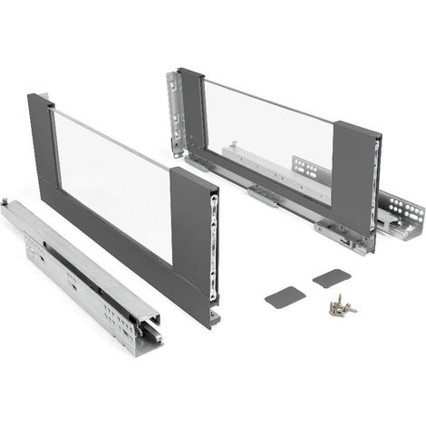 cajón con laterales de cristal qube. extracción total. cierre amortiguado. antracita. altura 185mm