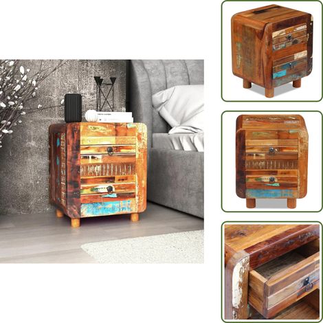 Table de chevet Bois de récupération massif 43x33x51 cm - Table De Chevet - Meubles Vintage - Table De Nuit - Table Basse - Rangement Tiroir (1/5)