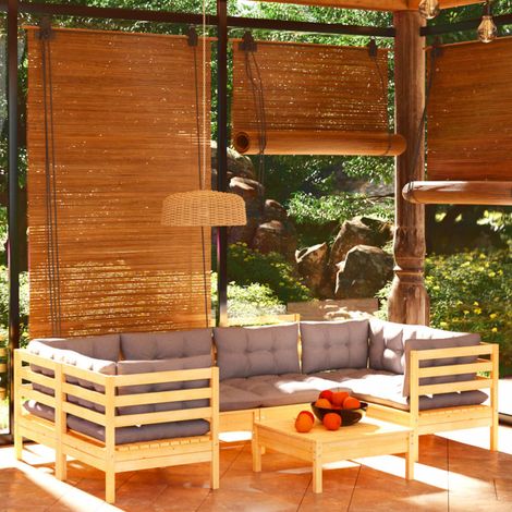 7-tlg. Garten-Lounge-Set mit Grauen Kissen Kiefernholz - Garten Lounge Set - Kiefernholz Möbel - Outdoor Möbel - Loungemöbel - Gartenmöbel (1/5)
