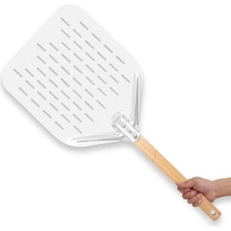 Pelle À Pizza - Aluminium Perforé 39,5 x 30 cm - Manche En Bois - 1 Pièce (1/5)