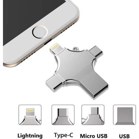 4 EN 1 Clé USB 128Go OTG 3.0 Lecteur de Carte Mémoire pour iPhone Android HUAWEI Samsung (1/4)