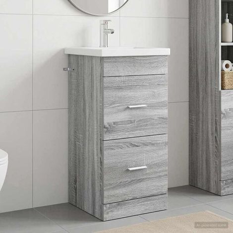 Meuble de salle de bain avec évier Sonoma Gris, Meuble Mural, Design Moderne (1/5)