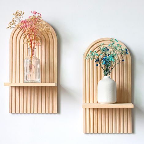 2 pcs Étagères en Bois pour la Décoration Murale Étagère Murale Bohème Moderne Support Mural en Bois bohème Style étagère pour la Cuisine, la Chambre, la Salle de Bain, Salon,Dortoir (1/5)
