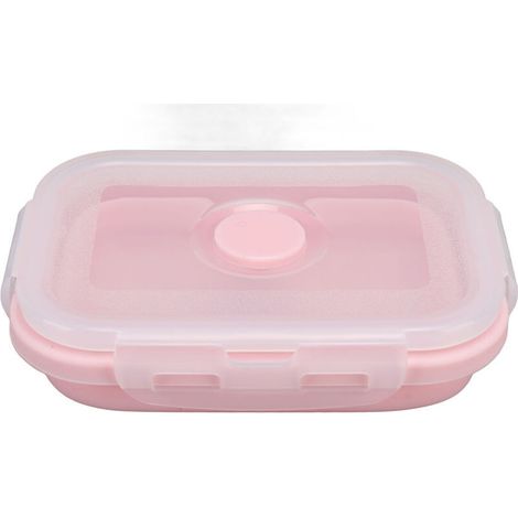 Boîte Bento en Silicone 500ml Rose, Récipient Alimentaire Pliable, Résistant aux Micro-ondes et Haute Température (1/4)