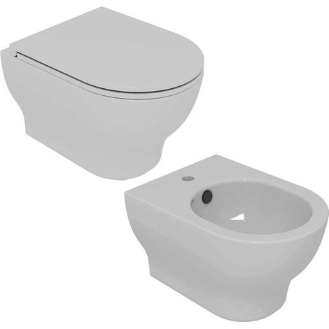 Coppia Wc + Bidet Sospesi SPEED Senza Copriwc - Ceramica Bianca - Design Contemporaneo (1/5)