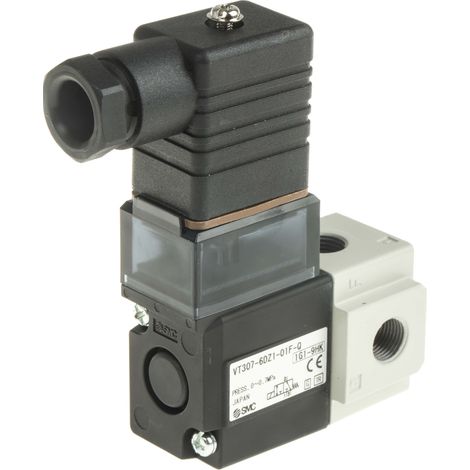 Electrodistributeur pneumatique SMC série VT307 fonction 3/2, Bobine/Bobine, G 1/8, 12V c.c. ( Prix pour 1 )