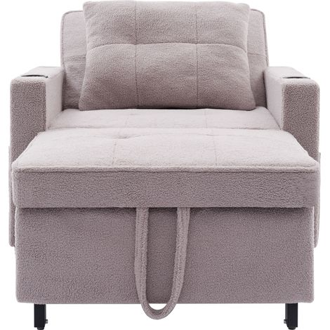 Sofá cama individual 3 en 1 extensible gris con portavasos y puerto USB (1/5)