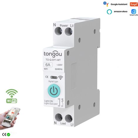Interrupteur et minuterie Wi-Fi 6 A, télécommande par application, disjoncteur sur rail DIN avec commande vocale intelligent (sans mesure) (1/5)