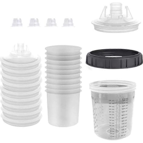 Réservoir de pulvérisation visuel de 810 ml, godet rigide avec graduation, support et couvercle pour système de filtration de pistolet de pulvérisation, 4 bouchons d'étanchéité pour godet (1/4)
