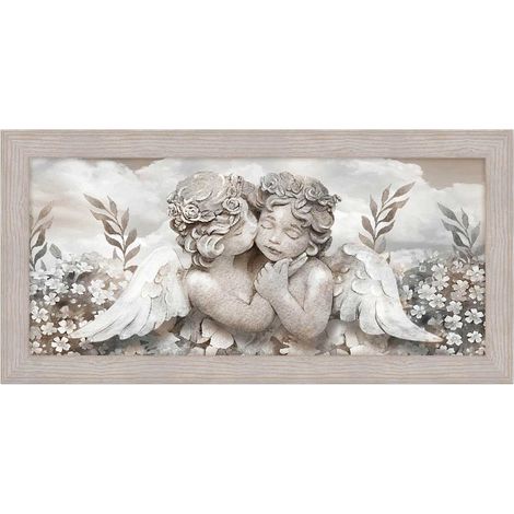 Lupia - Quadro moderno, per soggiorno camera da letto, con cornice BOSTON colore BEIGE, 50x100 cm, ANGELS IN FLOWERS MIX