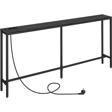 Table Console avec Station de Charge, Console Meuble Mince de 180 cm, Table d'Entrée Industrielle avec Ports USB, Bout de Canapé pour Entrée, Couloir, Noir (1/5)