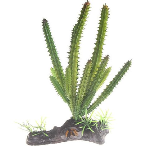 Plante Artificielle de Cactus de Décoration pour Aquarium et Terrarium avec Base de Souche de Bois