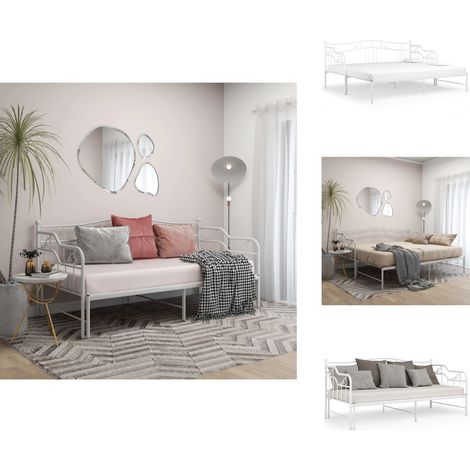 Ausziehsofa Bettgestell Weiß Metall 90x200 cm - Ausziehsofa - Bettgestell - Schlafsofa - Gästebett - Wohnzimmermöbel (1/5)