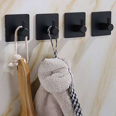 4 Pcs Crochets Adhésifs Puissant Crochets Autocollant Acier Inoxydable Accroche Porte Serviettes Sans Perçage Imperméables pour Salle de Bains Cuisine Bureau,noir (1/2)