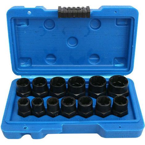 13PCS Jeu de extracteur d'écrous douille∣Coffret de douille extracter de boulon arrondi∣extracteurs de vis à tête hexagonale∣Extracteur du Goujon Endommagé Matériau 8-19mm 13 tailles (1/4)
