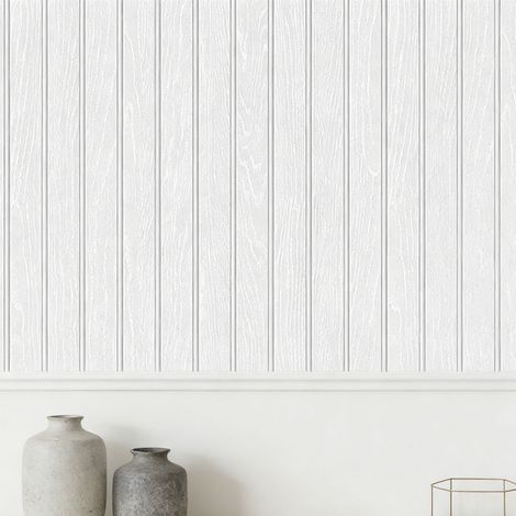 Papier peint en panneaux de perles pré-encollé en bois blanc texturé auto-adhésif imperméable en PVC pour mur, plafond, salle de bain (1/5)