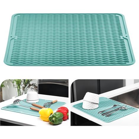 40x45cm silicone dishwashing drip mat - Heat resistant, non-slip - Sink drip mat, placemat (Light blue) (1/5)