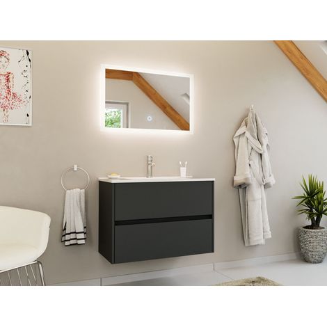 Badmöbelset Taifun 80cm 2 tlg. Waschtisch und LED Spiegel grafit