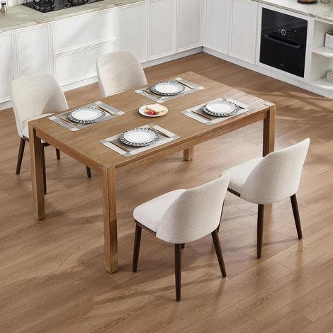Esszimmerstühle 4er Set Polsterstühle mit Holzbeinen, Beige (1/5)
