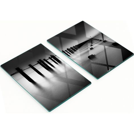 Tablas de cocina de vidrio templado con gr谩ficos de niebla marina p谩lida, 2x40x52 cm.