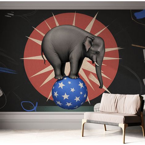 Papier peint autocollant avec imprimé pour cuisine facile à appliquer pour mur a motif Éléphant de cirque 312x219 cm (1/5)