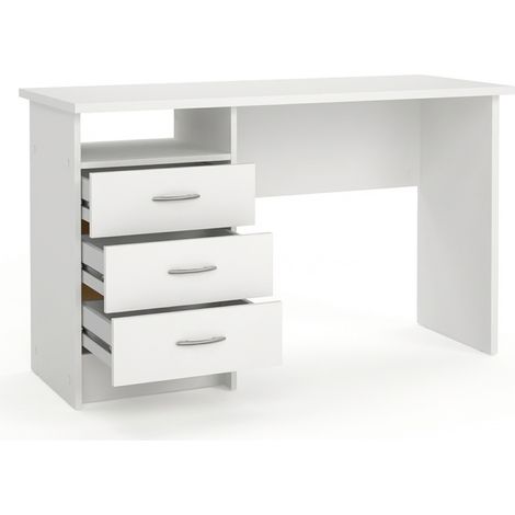 Scrivania Moderna Con 3 Cassetti E Vano a Giorno Desk Salvaspazio Per Home Office Studio E Cameretta Piano di Lavoro Ampio 120.1 X 48.1 X 72.6 Cm Bianco