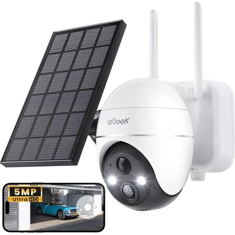 3K 5MP Camera Surveillance WiFi Exterieure sans Fil Solaire - 360° PTZ Camera Solaire PIR Détection Humaine, Vision Nocturne Couleur, Audio Bidirectionnel, Sirène Alarme/IP65 (1/5)