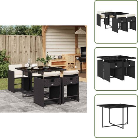 Ratán sintético - vidaXL Set de muebles jardín 5 pzas con cojines ratán sintético negro - Cojines para sillas