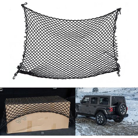 Elastisches Netz-Aufbewahrungsnetz für den Kofferraum des Jeep Wrangler JL, seitlicher Gepäckraumorganizer, Aufbewahrungstaschen für Autozubehör, universelles Aufbewahrungsnetz, schwarz. (1/5)